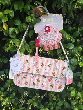 Hand-Beaded Pink Cupcake/Hamburger/ Pizza Should Bag & Coin Purse